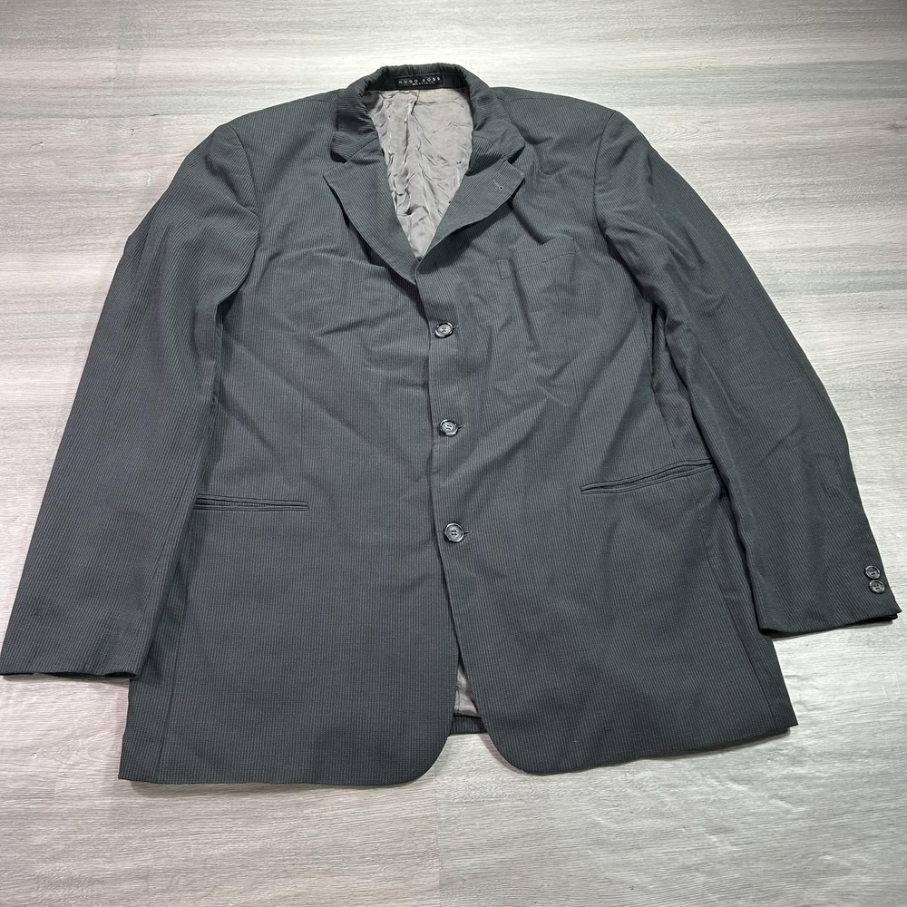Hugo Boss Blazer Mens 46L Gray Micro Check 3 Button Made USA Sport Coat Jacket